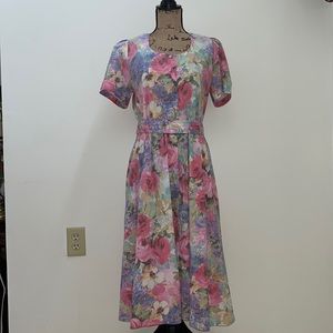 Vintage 80s Floral Midi Dress